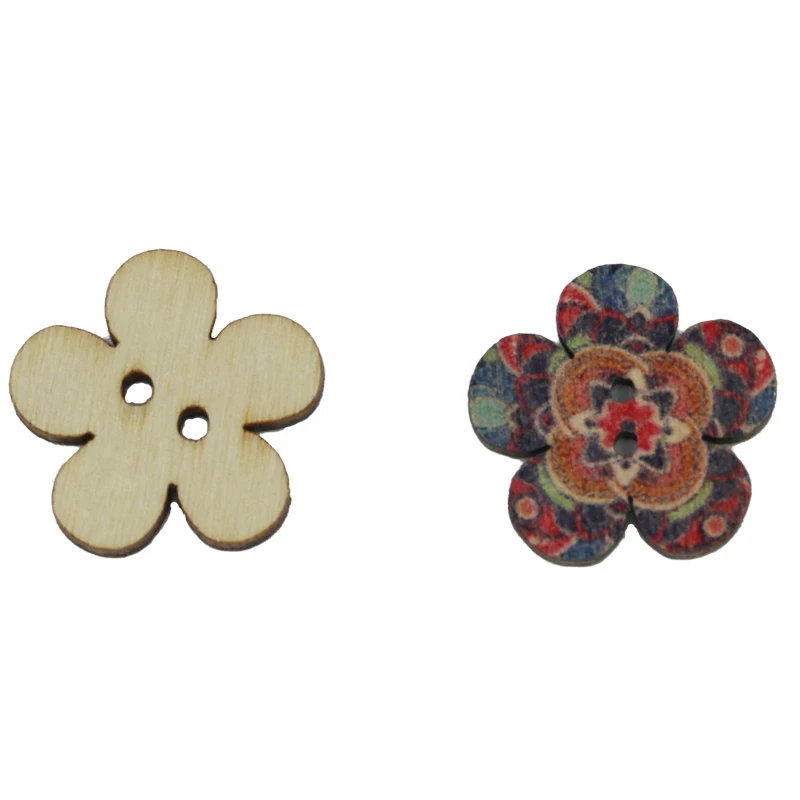 (50 Pcs/pack) 2cm Vintage Plum Blossom Buttons 2-hole Wooden Button Craft Sewing Scrapbook DIY Decoration Vintage Color Printing