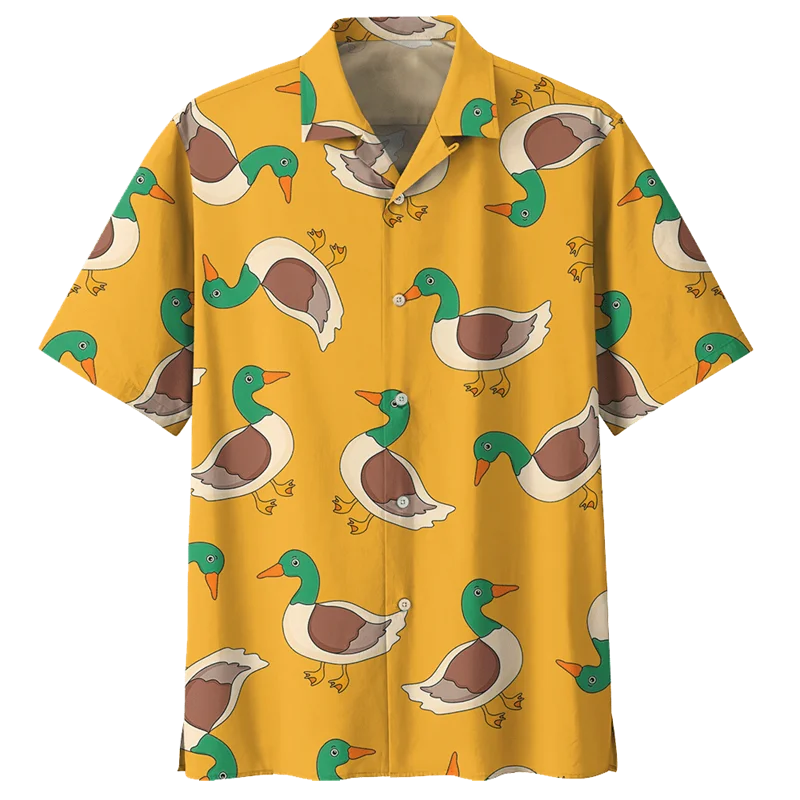 

Cartoon Duck Pattern Hawaiian Shirt For Men Summer 3d Animal Printed Shirts Lapel Short Sleeves Women Street Loose Button Blouse