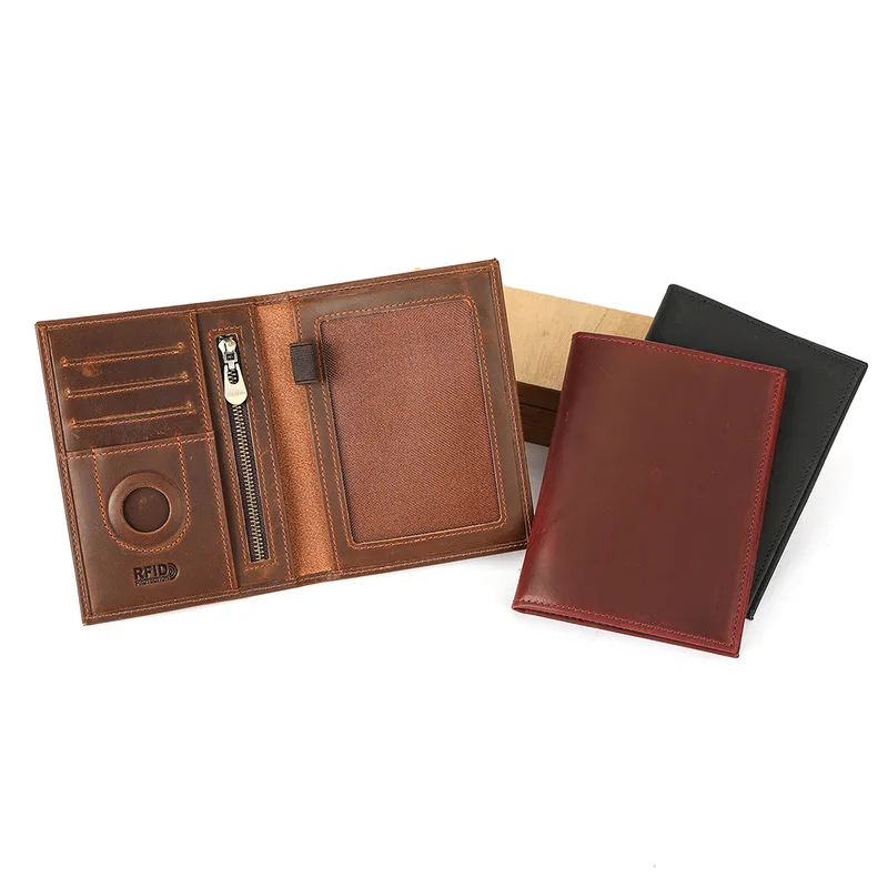 New model Best-selling genuine leather men's wallet with RFID anti-theft feature for tracking and locating passport card bag
