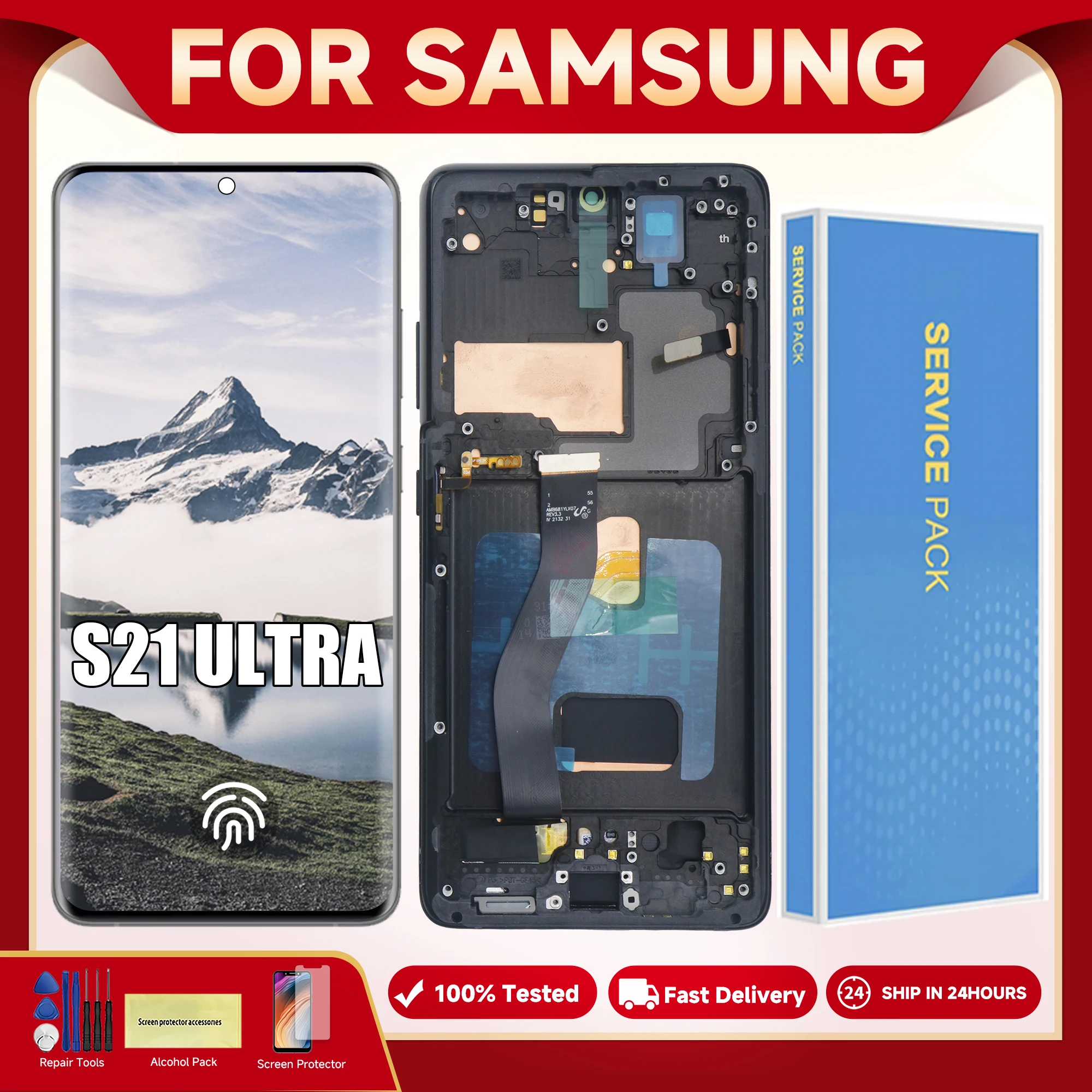 S21 Ultra For AMOLED For Samsung S21 Ultra 5G G998B G998U G998W LCD Display Touch Screen Digitizer Assembly Replacement