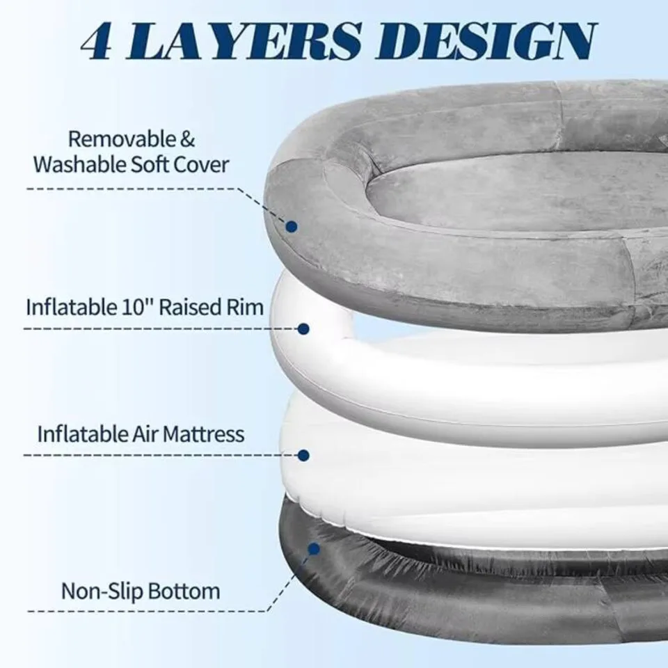 Large Inflatable Dog Bed Scratch-resistant Plush Cloth Cover Thickened Inflatable Liner Foldableable For Adults And Pets