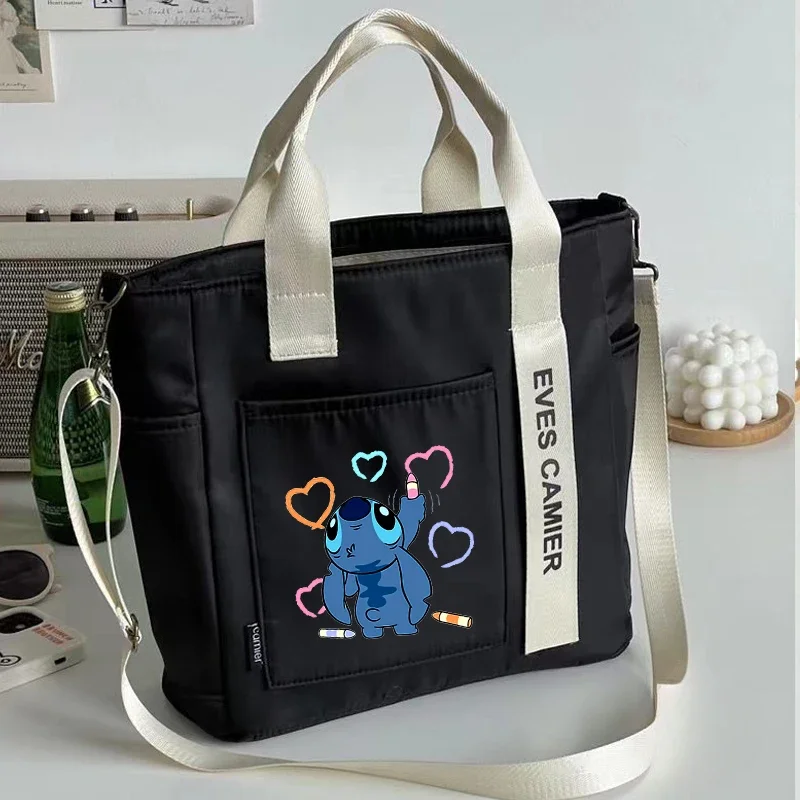 Stitch Disney Tote большая вместительная сумка на плечо, нейлоновая водонепроницаемая парусиновая сумка, простые модные сумки-мессенджеры для школьниц