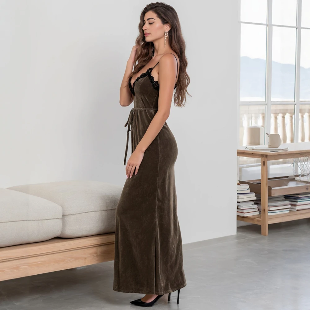 Autumn Women's Dress Tailored Fit Midi A-Line Skirt Round Neck Straight Sleeve European Style Fashionable Dress