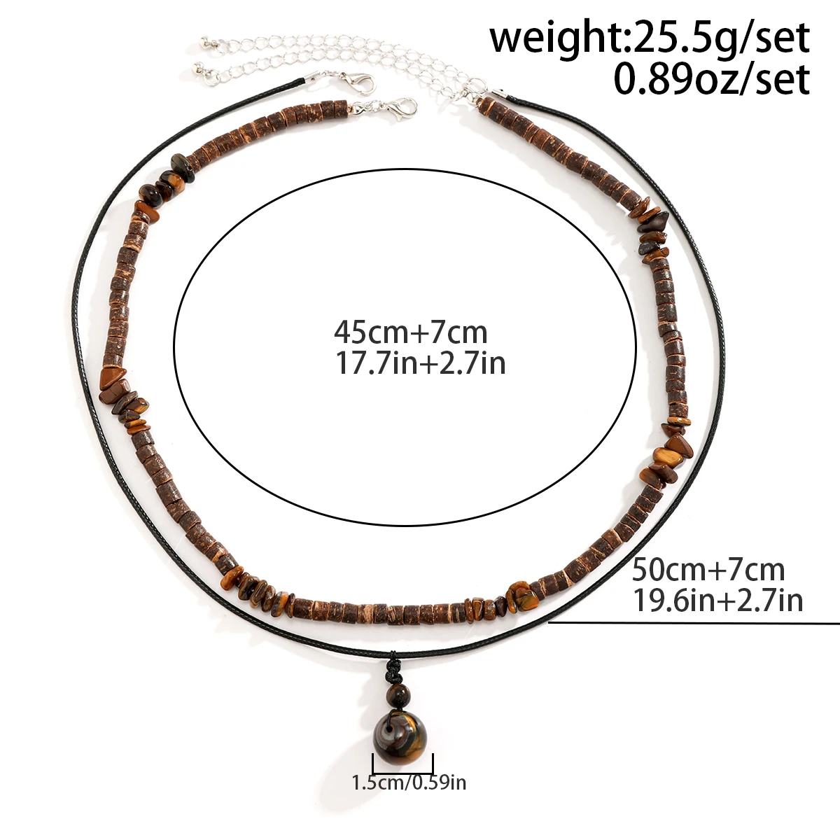 2 шт./компл. богемное круглое ожерелье с подвеской из натурального камня для мужчин, винтажное этническое колье из деревянных бусин, мужские модные ювелирные аксессуары
