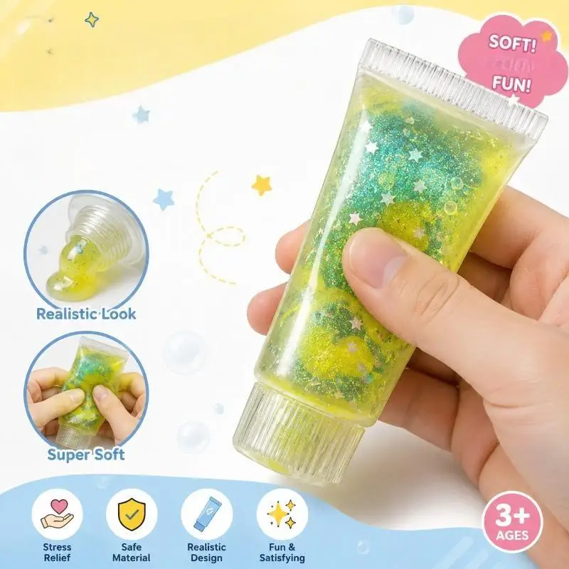 1Pcs Non-Bounce Jam Feel ASMR Fidget Toys Toothpaste Stress Ball Shapeable Squeeze Toy For Kids & Adults Anti Stress Gifts