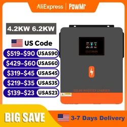 PowMr 6.2KW 4.2KW Hybrid Solar Inverter On Grid Pure Sine Wave Inverter 24V 48V 230V Dual Output with MPPT 120A Solar Charger