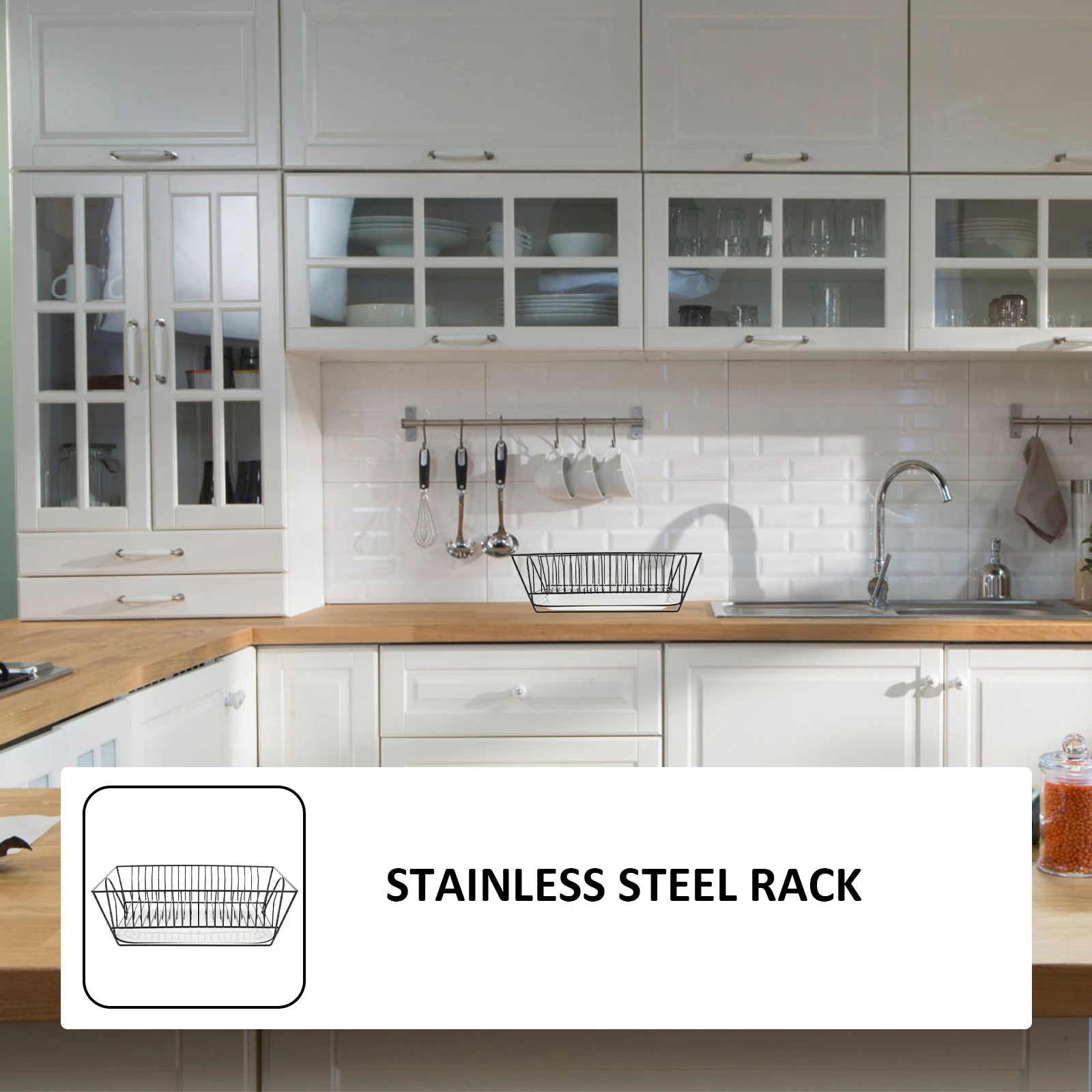 

1 set Multifunctional Stainless Steel Kitchen Storage for Plates Bowls Black Shelves Draining Function Space Saving Household