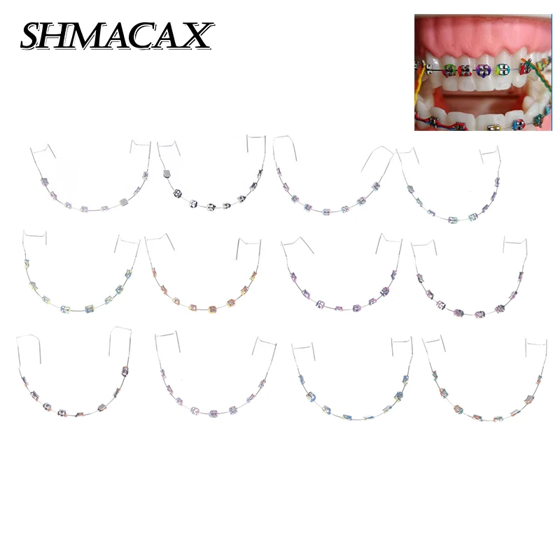 

2Pcs New Colorful Brackets Dental Fake Braces Temporary Tooth Decoration With Metal Wires Bracket Ligature Tie Dental Tool
