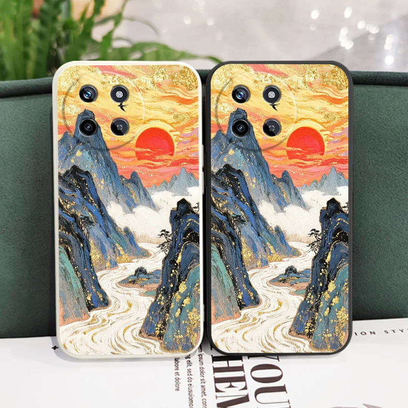 

Golden Red Sun Phone Case For OPPO Realme 14 13 12 11 10 9 9i 8 8i 7 Pro Plus C35 C21Y C25Y C25 Liquid Silicone Cover