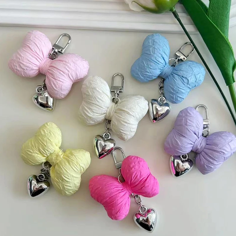 

Милый 3D брелок с бантом в стиле Ins, Серебряное сердце, подвеска для телефона, наушники, подвеска, украшение для сумки, брелок для автомобильного ключа