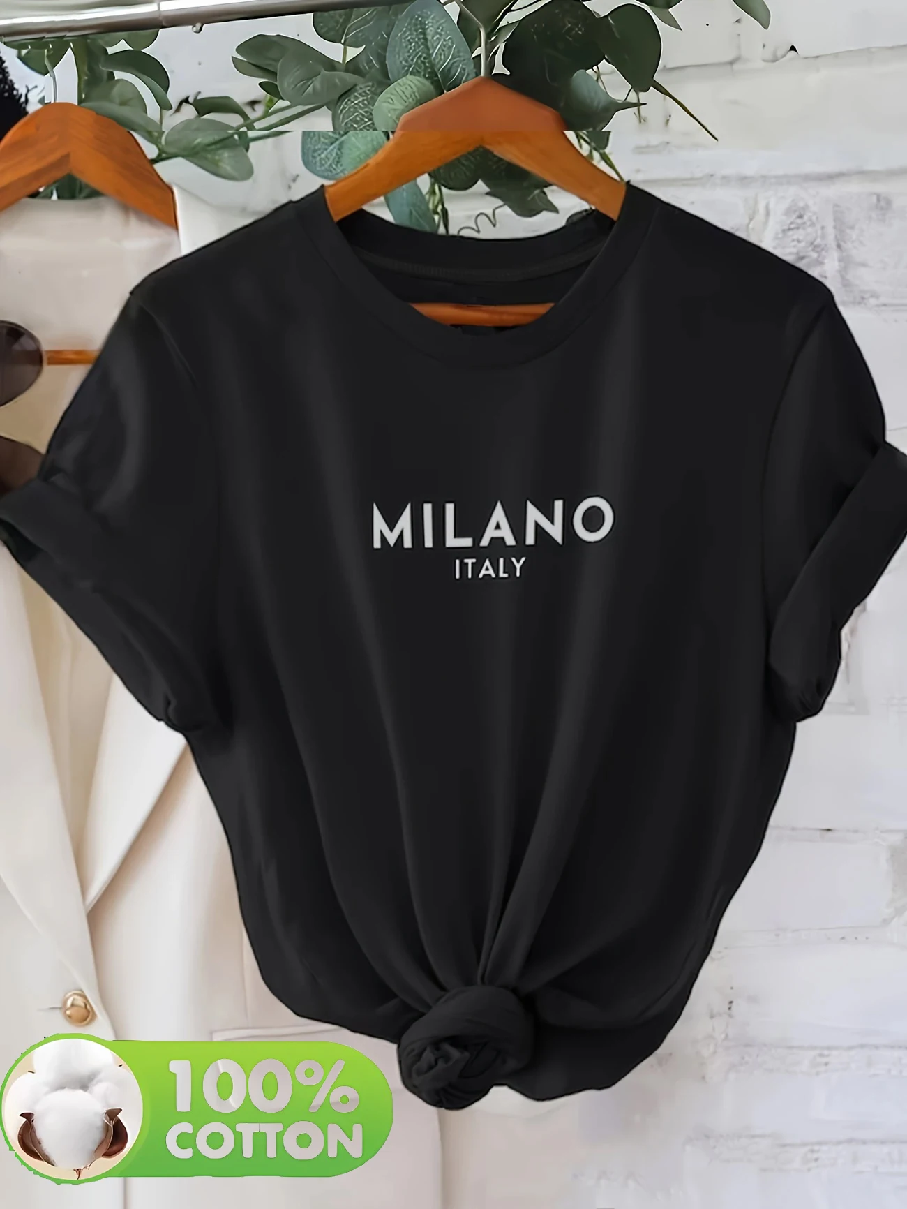90s 100% Cotton Milano Letter Print Streetwear T-Shirts Female T Shirts Egirl Korean Fashion Graphic Tees Tops Women Clothing