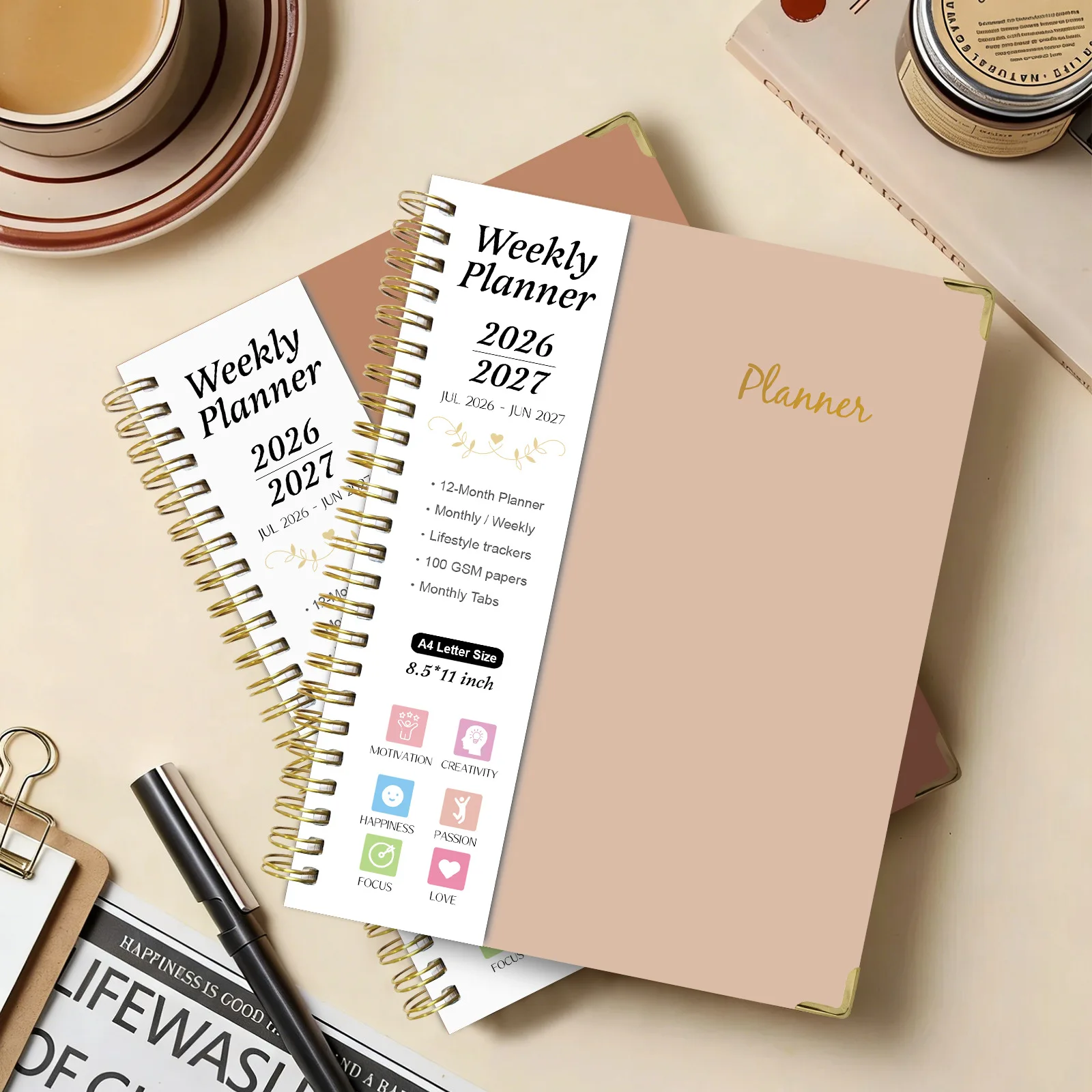 2026-2027 A4 Weekly Planner Notebook Student Academic Plan Book Coil Bound Loose Leaf Handbook