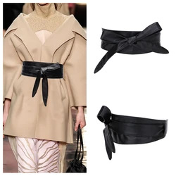 Black Waistband Bowknot Lace up Belts Synthetic Leather Longer Lenient Bind For Ladies women On Tie Bow Dress Commerbunds Strap