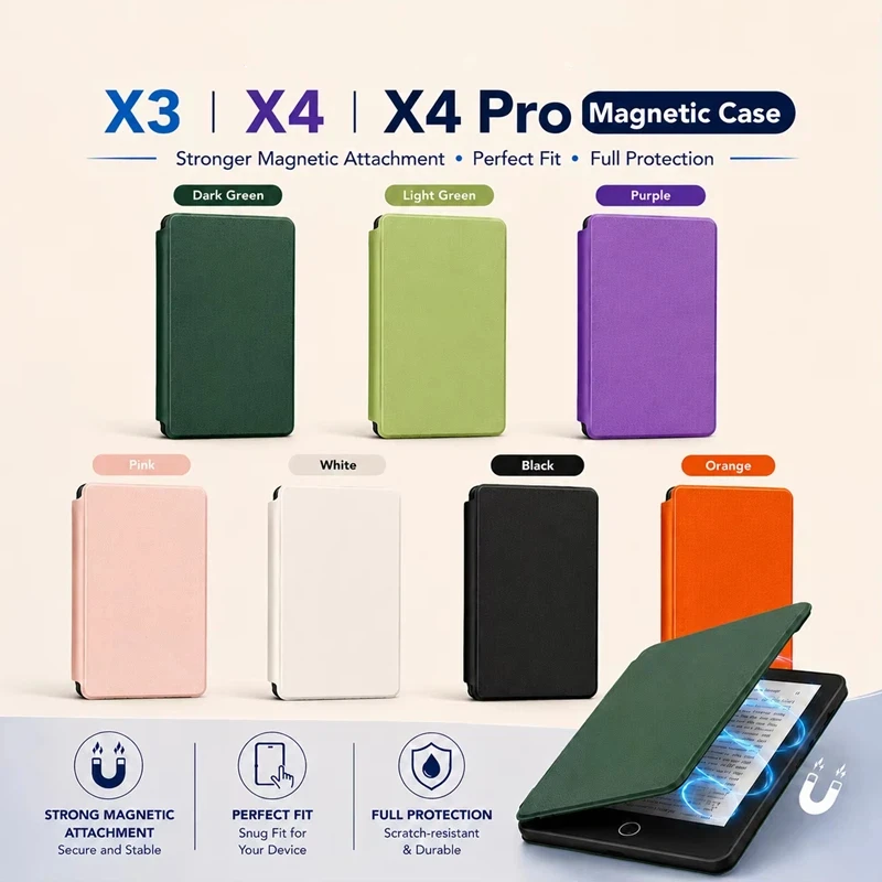 Magnetic Case For X3 X4 X4 Pro E-Reader Slim Shockproof Protective Cover Strong Magnetic Design Multiple Colors Durable Portable