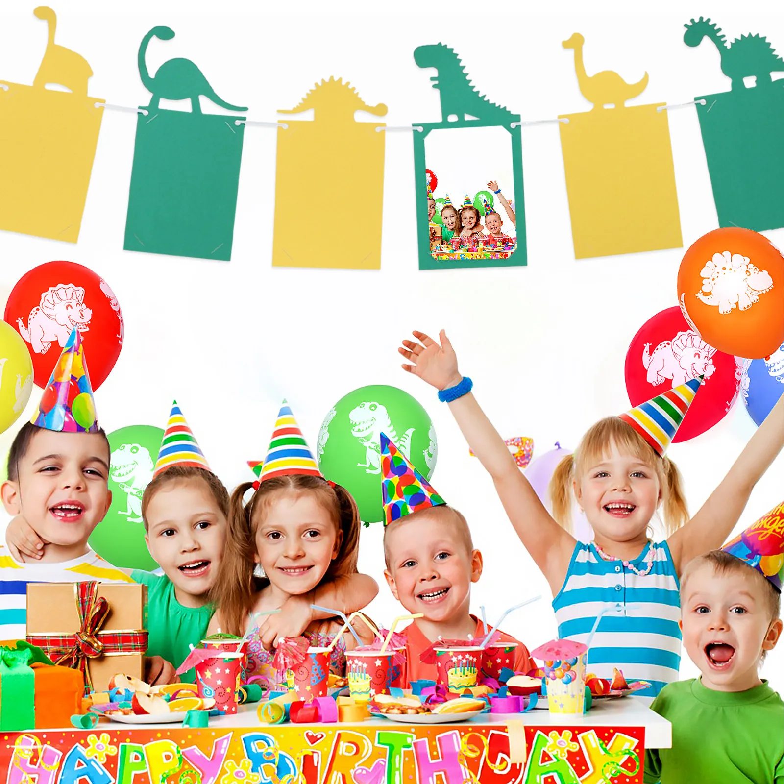 Creativo Banner Fotográfico de Dinosaurios para Decoración de Fiesta de Baby Shower, Colores Vivos, Resistente a la Decoloración, Ideal para Exhibir Recuerdos Significativos