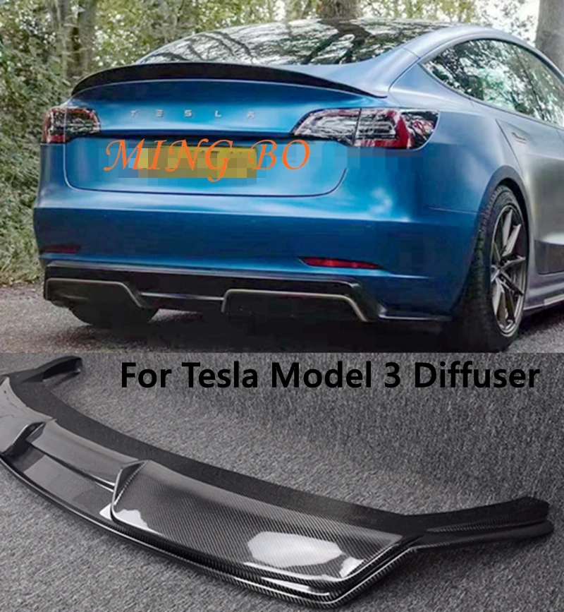 For Tesla Model 3 Real Carbon Fiber Rear Lip Diffuser Spoiler Auto Parts 2017-2022 Body Kit Diffuser