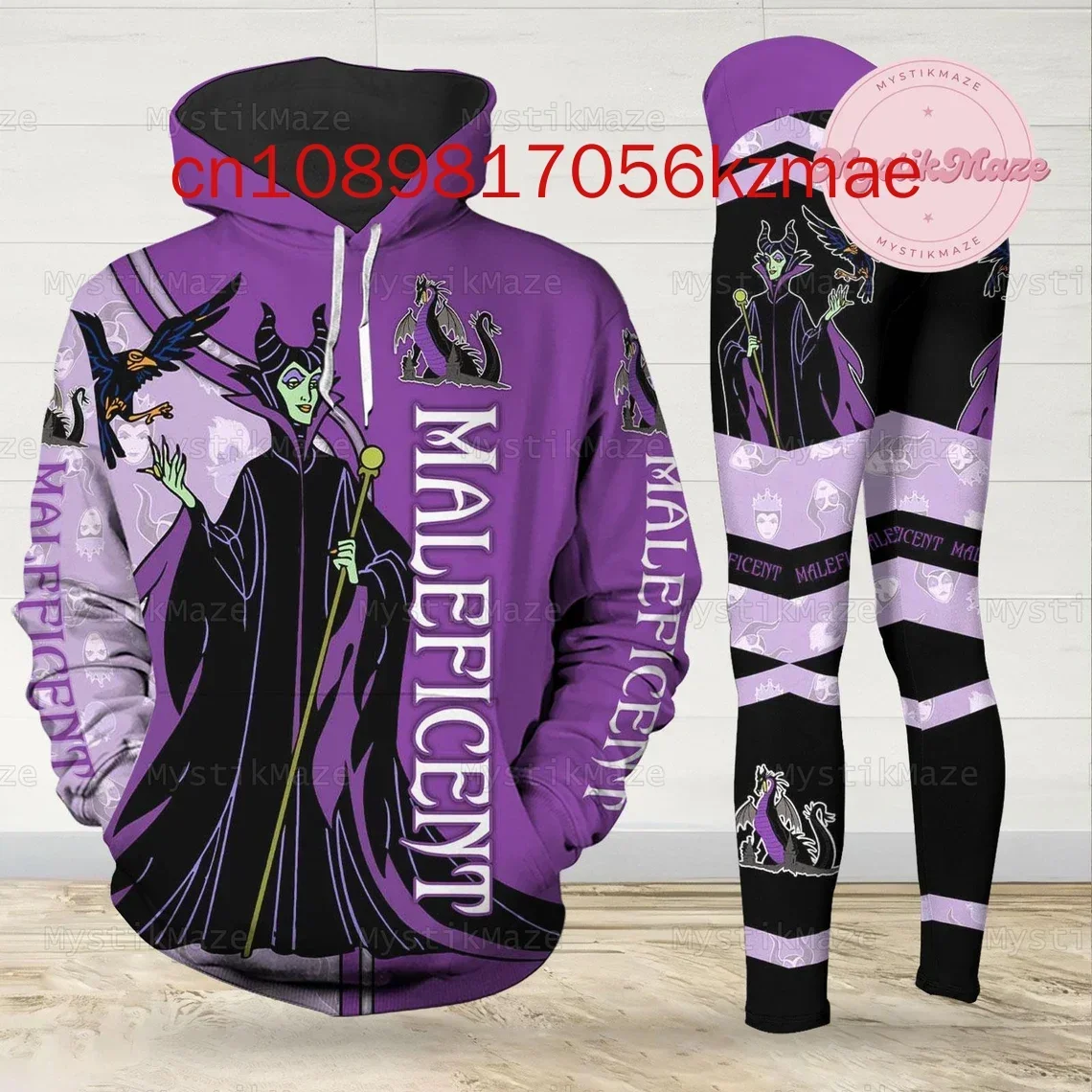 Custom Name Maleficent Mouse Hoodie And Leggings Suit Women\'s Disney Hoodie Yoga Pants Sweatpants Fashion Tracksuit Set