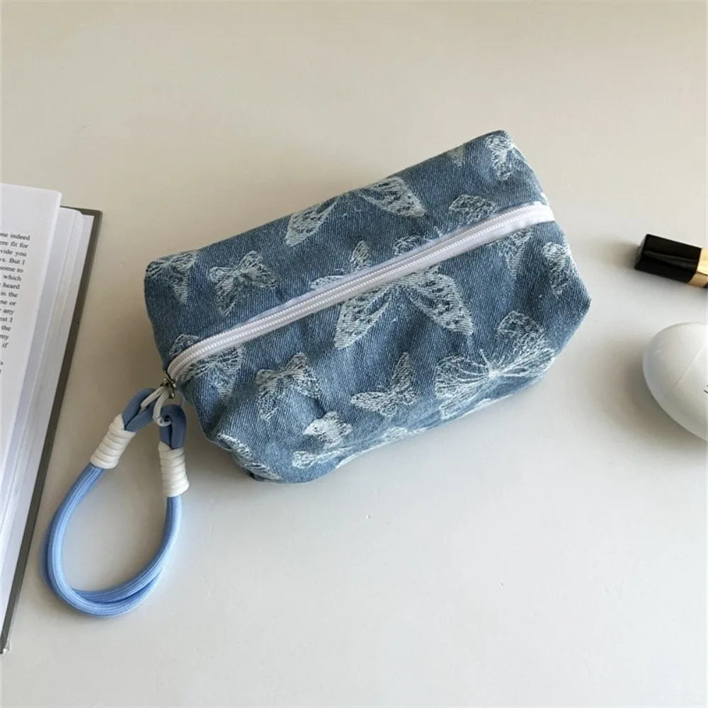 Large Capacity Butterfly Print Cosmetic Pouch Heart Washable Storage Pouch Organizer Puffy Zipper Clutch Handbag for Women
