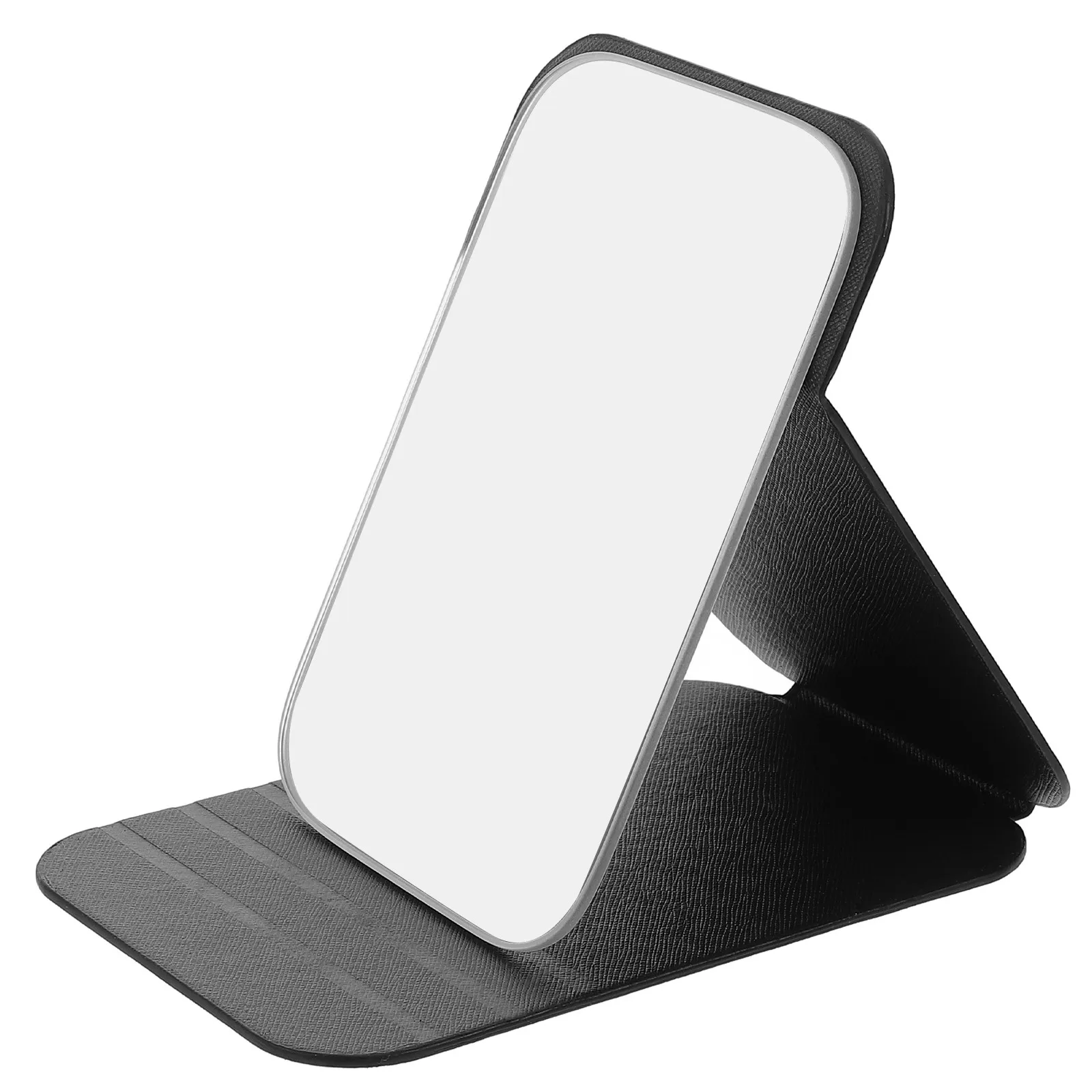 Portable Makeup Mirror Rectangular Folding Vanity Mirror Fake Desktop Tabletop Stand Black Travel Camping