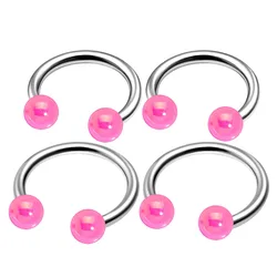 4Pcs Steel 16g Glowe Horseshoe Ring Piercing Jewelry Daith Rook Helix Cartilage Eyebrow 3mm Acrylic Ball More Choices Pink