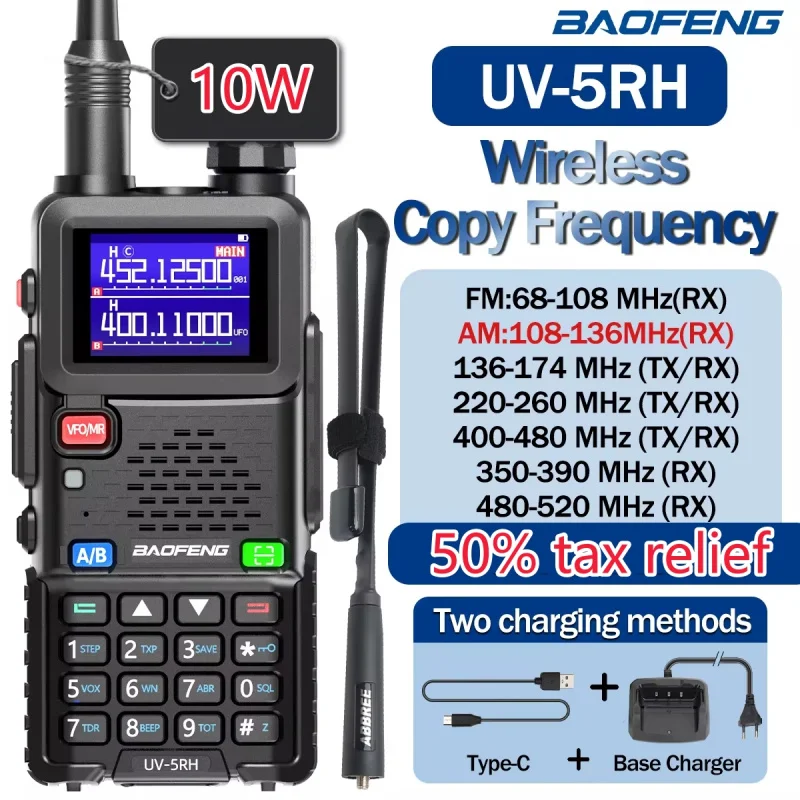 UV 5RH 10W Air Band Walkie Talkie Lange afstand Draadloze kopieerfrequentie Tweerichtingshamradio Type-C Baofeng UV 5R UV 5RH Pro Max