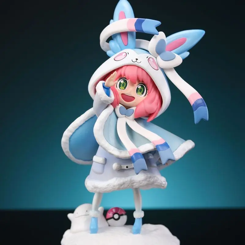 18 سنتيمتر PokéMon Eevee × الأسرة أنيا مزور كما Sylveon أنيا تأثيري الجنية Eevee أنيمي ألعاب شخصيات الحركة الهدايا
