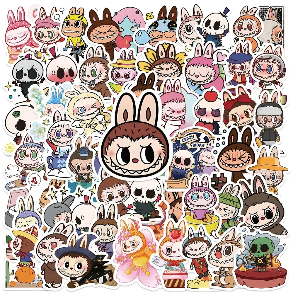 50pcs Funny Cute Cartoon Anime LABUBU Stickers For Kids Adults Water Bottle Stickers Luggage Laptop Guitar Bicycle Car Decals