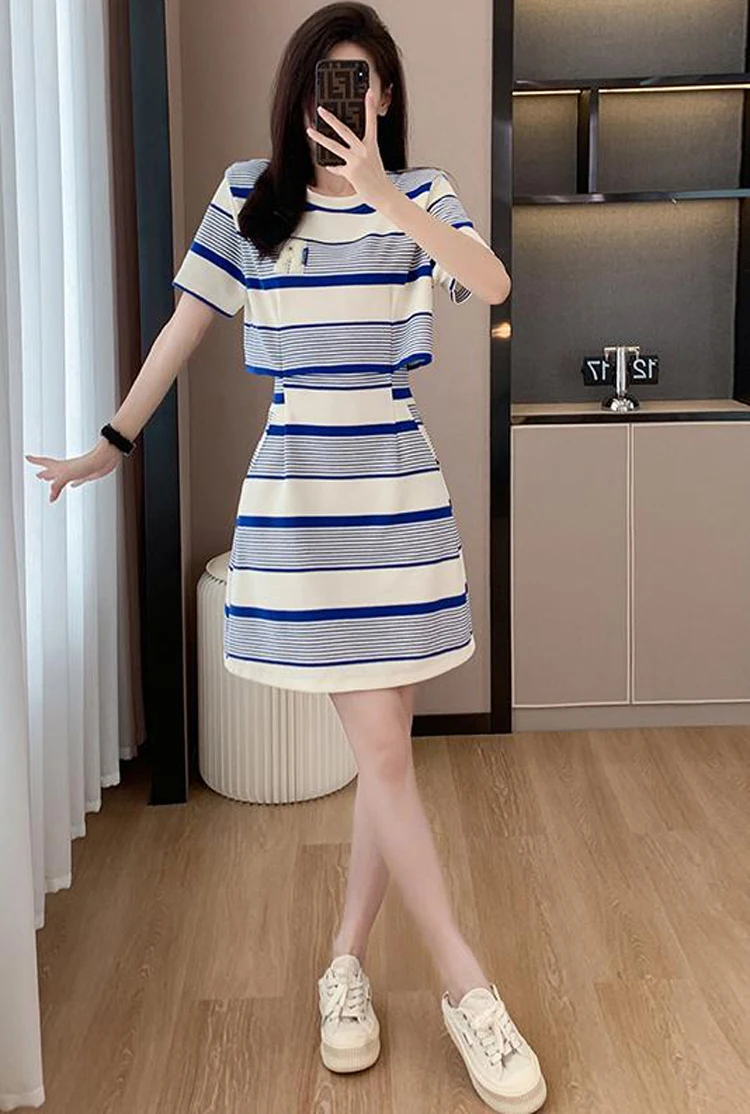 NYelasticity-Robe rose pour femmes, grande taille, manches courtes, t-shirt deux faux, style coréen, été 2025