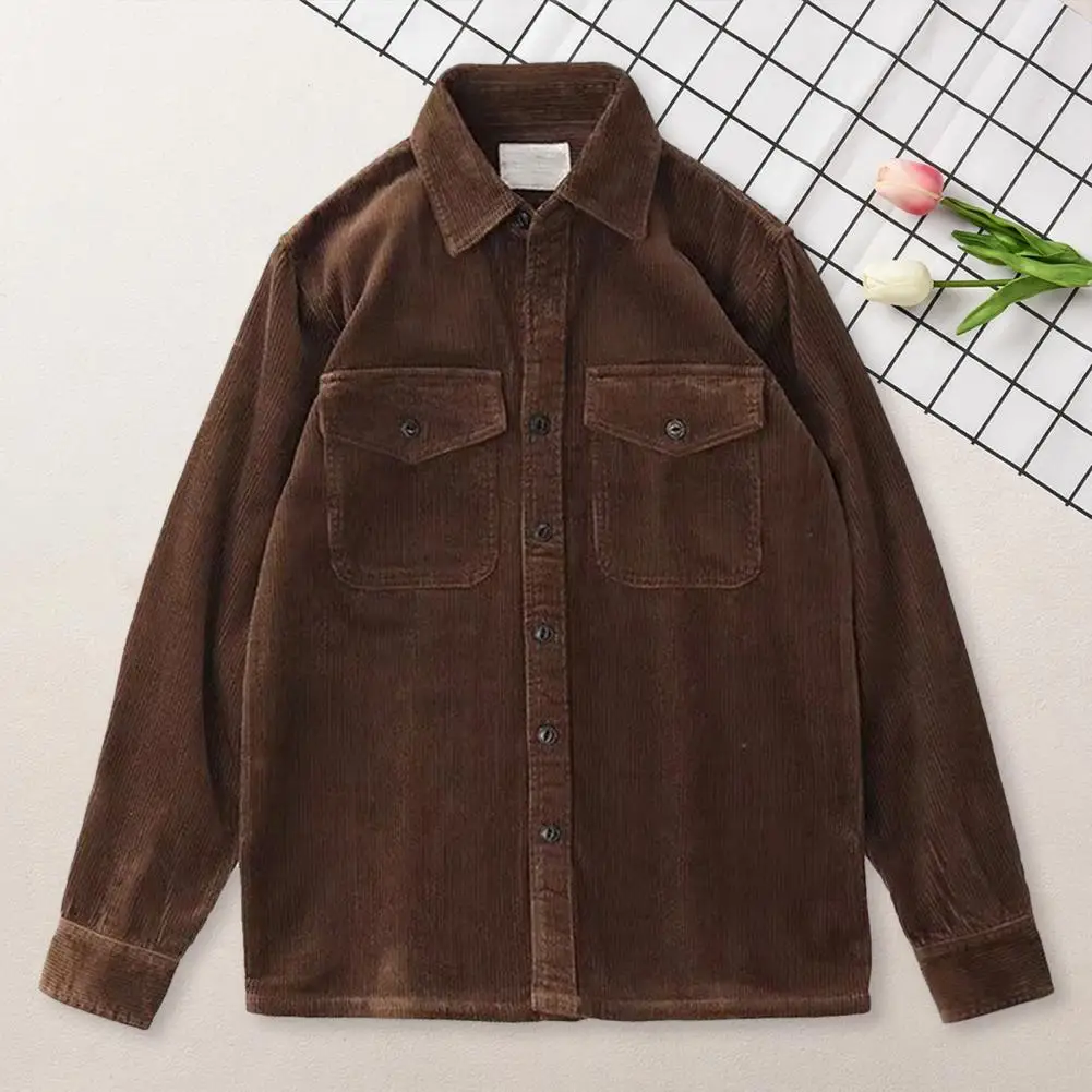 Spring Fall Men Shirt Cargo Plaid Print Single-breasted Long Sleeves Shirt Corduroy Retro Japanese Style Mid Length Cardigan Top