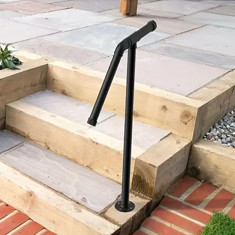 Single Post Wrought Iron Handrails for Outdoor 1-2 Steps Metal Outdoor Stair Railing for Steps Garage Porch Easy to Install