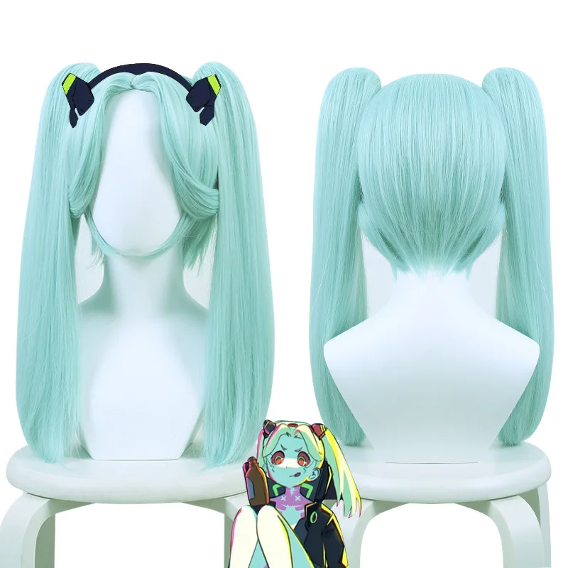 Anime Twin Tail Pruik - Turkoois verdikte paardenstaarten en afneembare clips |   Hittebestendige vezel voor cosplay