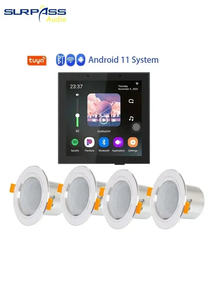 Inteligentny wzmacniacz ścienny do inteligentnego domu, system Android 11, 8 omów, 4-calowy, Tuya WiFi, wzmacniacz z pilotem Alexa i zestaw głośników pełnozakresowych. — zdjęcie produktu 7