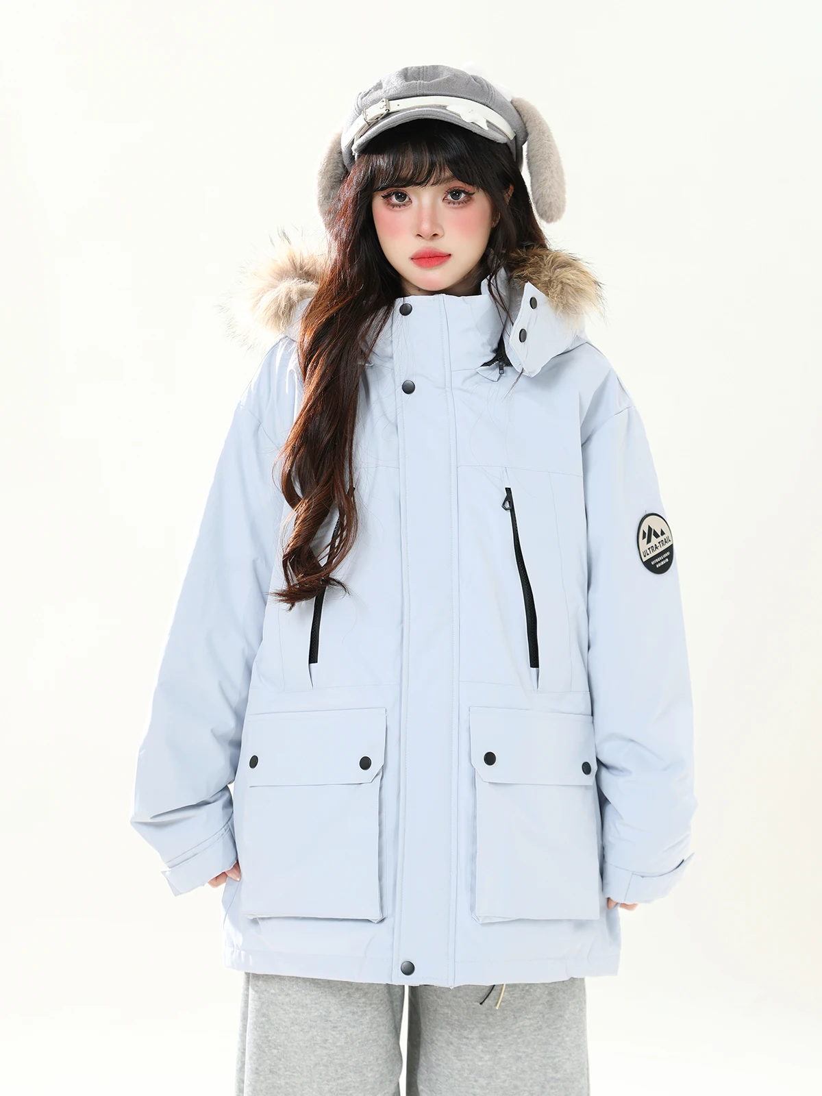 

ENJOG American Workwear Quilted Parka Women's Winter New Sle Mid-Length Du down Jaet Warm Fur Collar Couple Outerwear