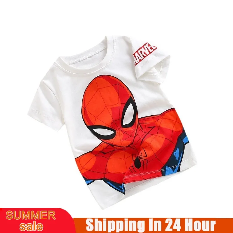 Camiseta infantil de manga curta super-herói fantasia de homem-aranha, anime, tops de desenhos animados, roupas de algodão, meninos, bebê, criança, novo, verão