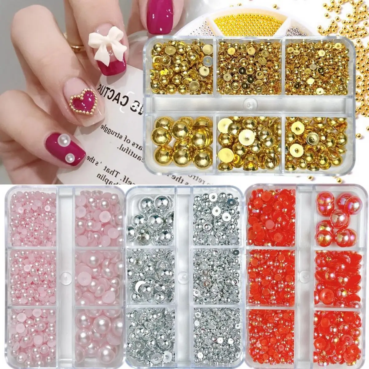 

1Box Multiple Colors Flat bottomed Pearl Nail Art Charms Simulated Half Round Glossy Pearl Nail Decorations Handmade DIY Nails