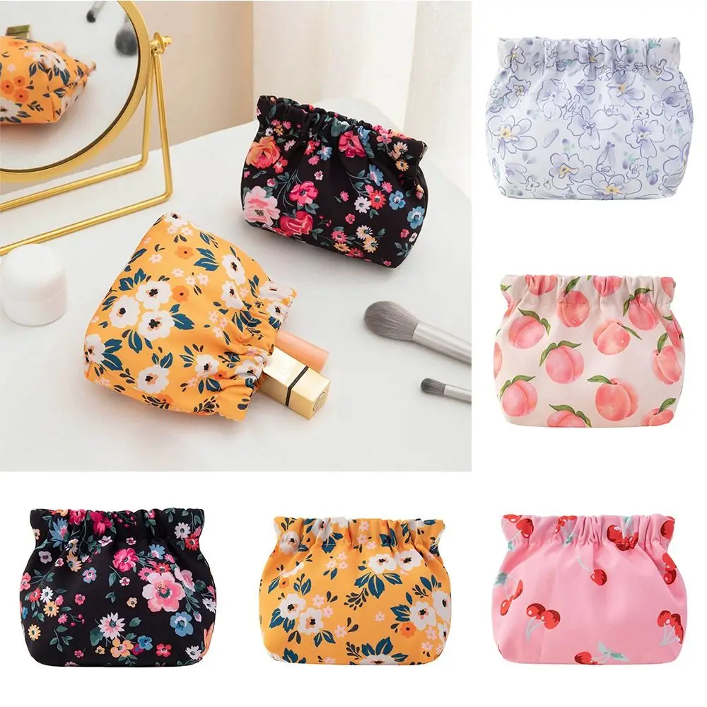 

Small Item Bag Flower Cosmetic Bag Cherry Cute Pattern Printing Coin Purse Peach Self-closing Storage Bag Travel