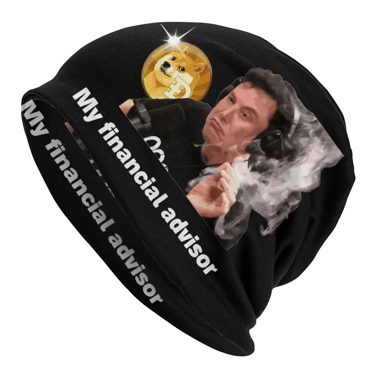 My Financial Advisor Elon Musk Dogecoin Skullies Beanies Bitcoin Hat Vintage Cap Adult Summer Warm Dual-use Bonnet Knitted Hat