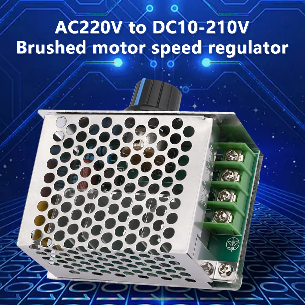 AC 220V to DC 10-210V 20A SCR PWM Motor Speed Controller Governor Voltage Regulator Speed Volt Control Switch with Potentiometer