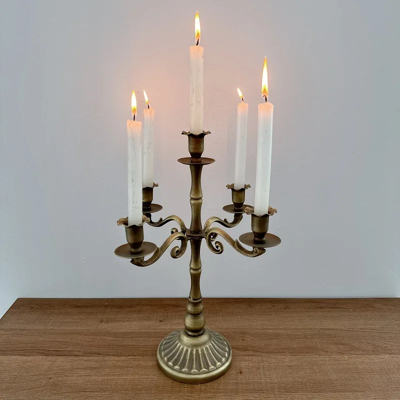 New Trends American Retro Bronze Bamboo Shaped Five Head Iron Candle Holder Metal Floor Candle Sticks for Weddings Events Party