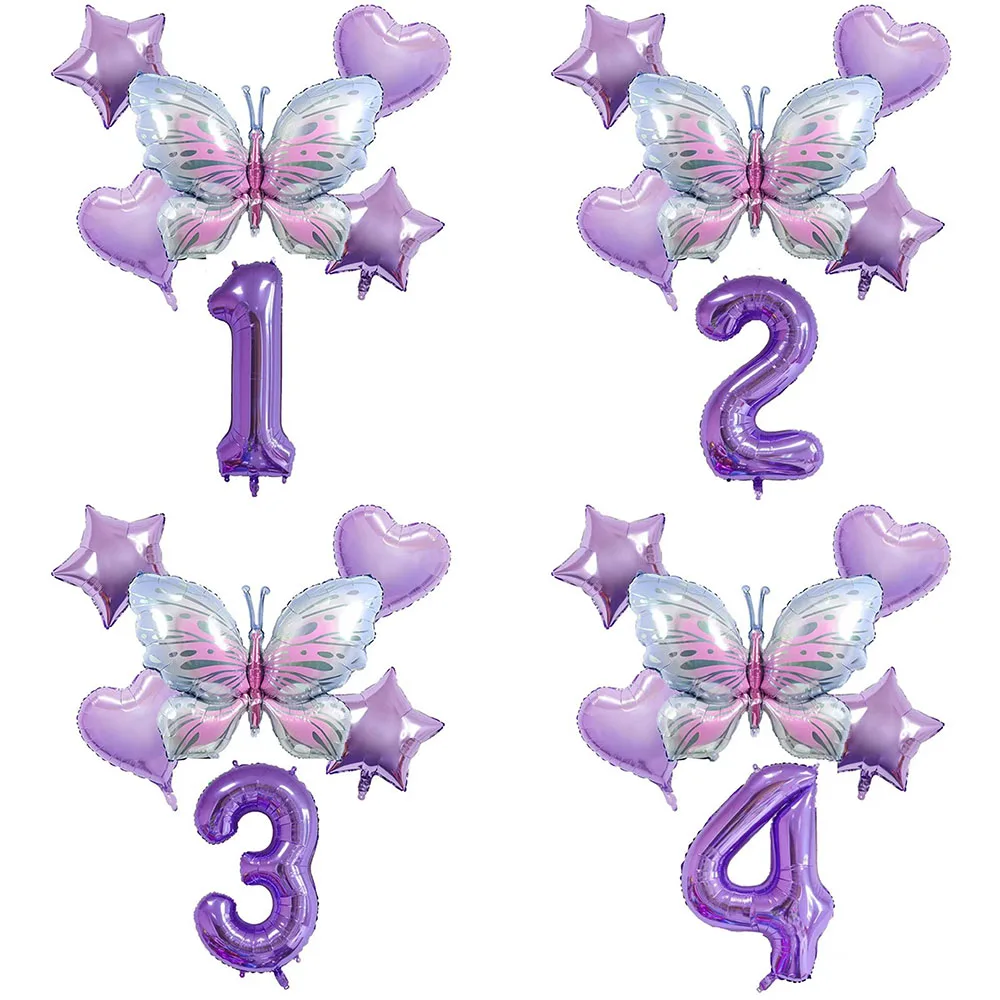8-teiliges Schmetterlings-Digital-Lila-Ballonset, geeignet für Geburtstagsfeiern, Babypartys, Hochzeitsdekorationen und Jubiläumsfeiern