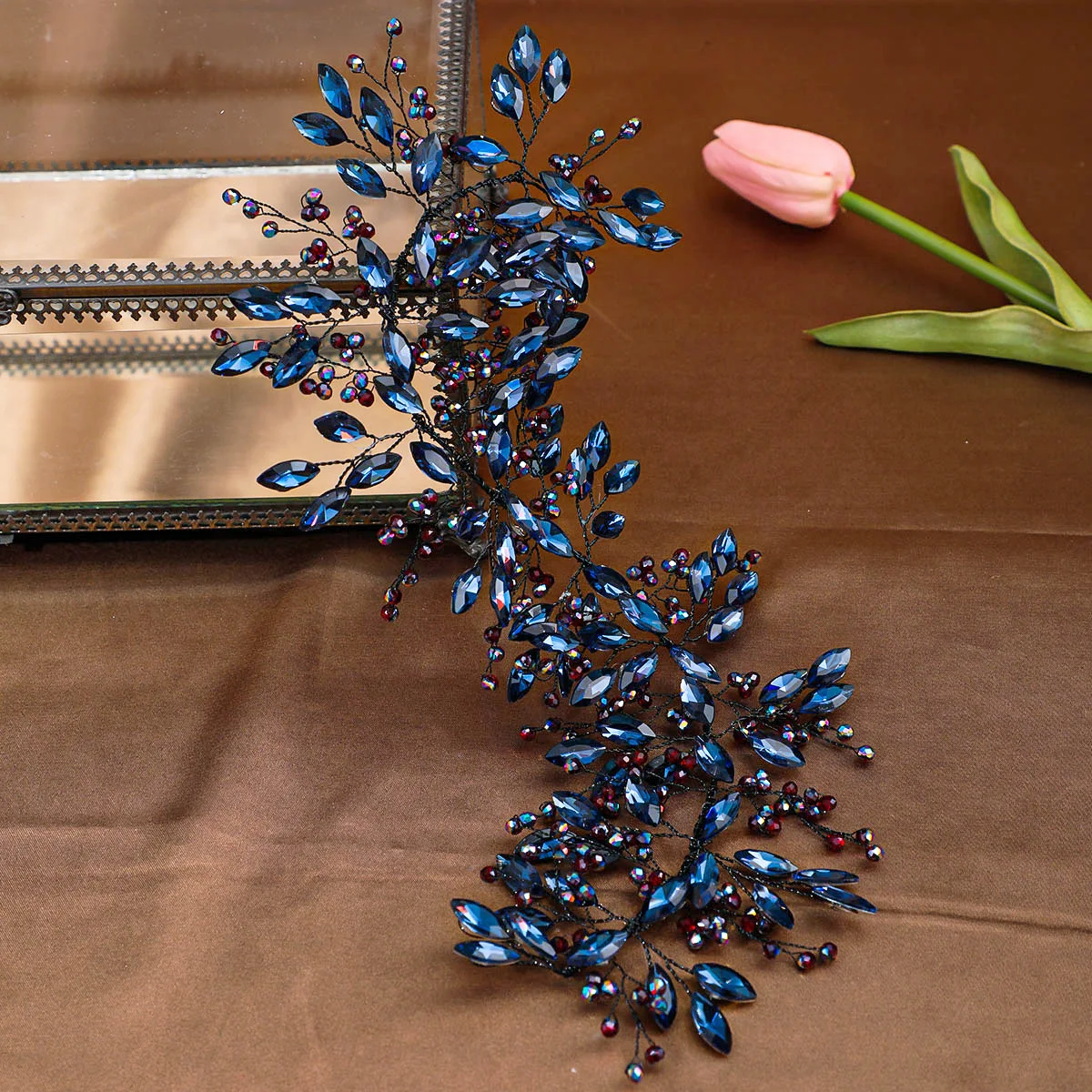 Baroque Vintage Black Blue Headbands For Women Bride Handmade Crystal Rhinestone Hairbands Wedding Hair Accessories Halloween image 4