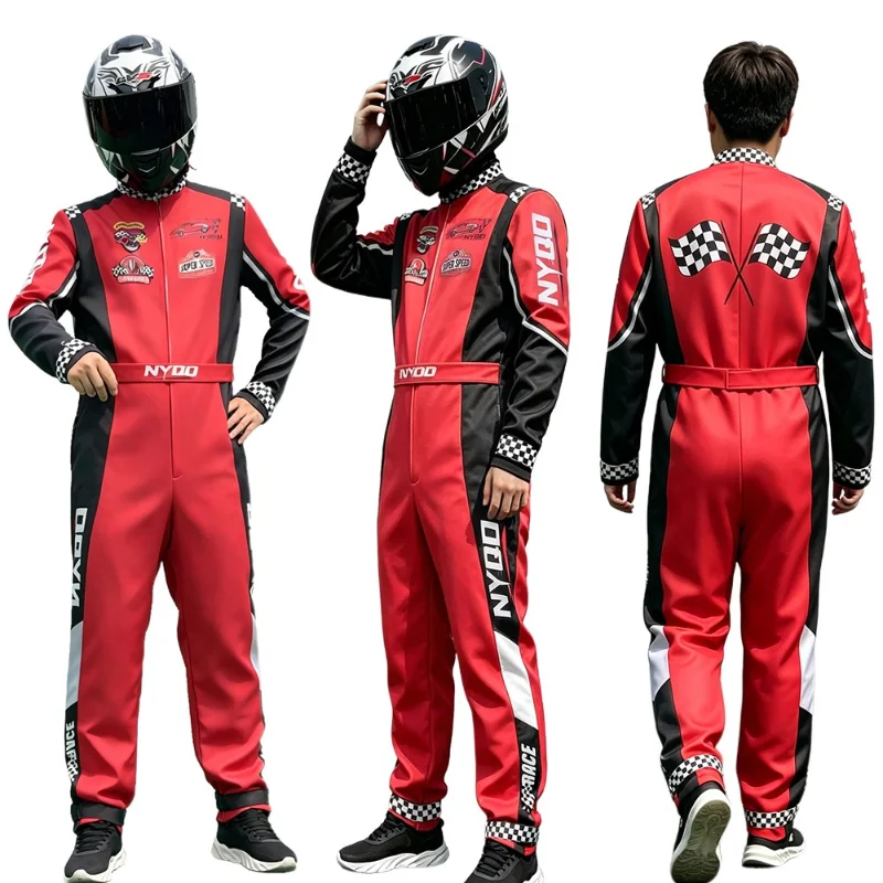 adult-racing-suit-motorcycle-rider-riding-suit-integrated-red-set-men's-summer-breathable-go-kart-off-road-motorcycle-set