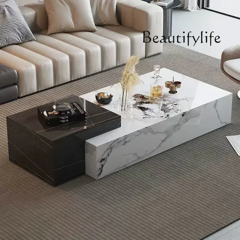 طاولة قهوة P-Tu مع لوح حجري إيطالي، مصمم غرفة المعيشة، فيلا منزلية بسيطة، طاولة قهوة حديثة فاخرة مدمجة لـ S