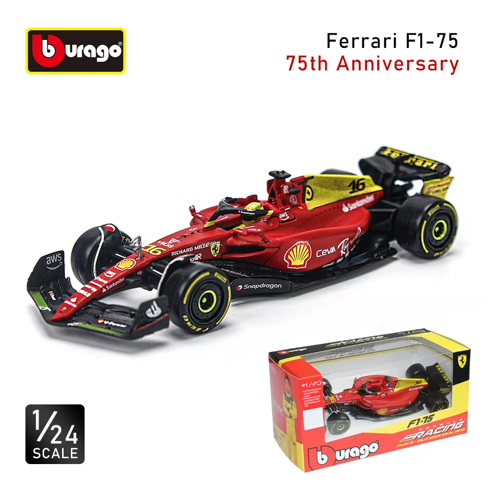 Bburago 1:24 F1 Ferrari F1-75 75th Anniversary #16 Leclerc #55 Sainz Monza Italian GP Alloy Vehicle Diecast Cars Model Toys Gift