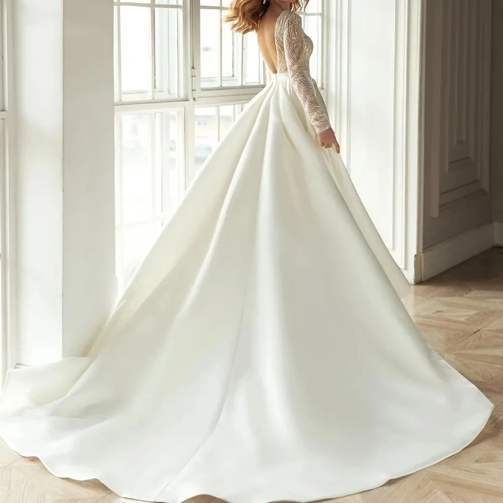 Robes de mariée A-Line en satin avec fente latérale, robes élégantes pour les patients, robes sexy pour la fête formelle, chérie, éducatif, 2023, 2024