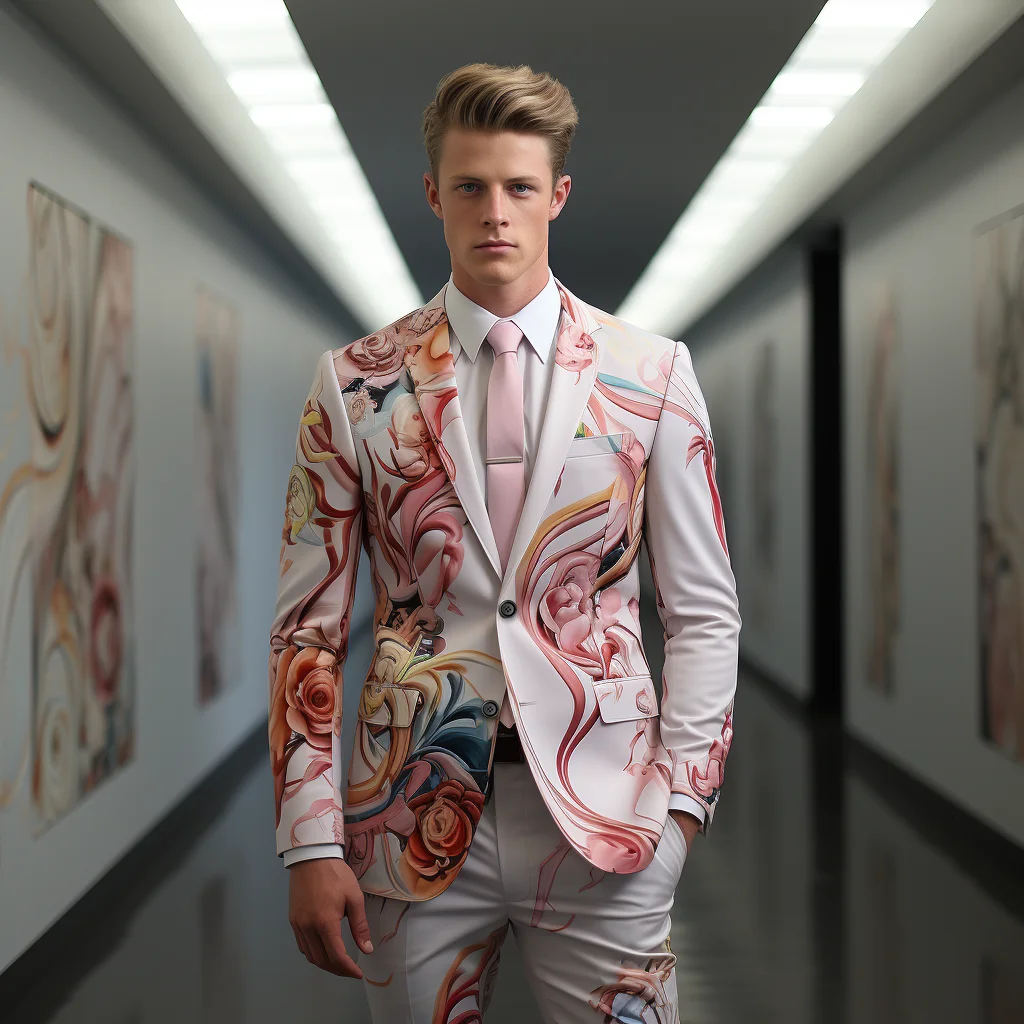 New Design Mens 2 Piece Suit Notched Lapel Fashion Vintage Coat Rose Floral Print Two Buttons Slim Fit Sui No Tie