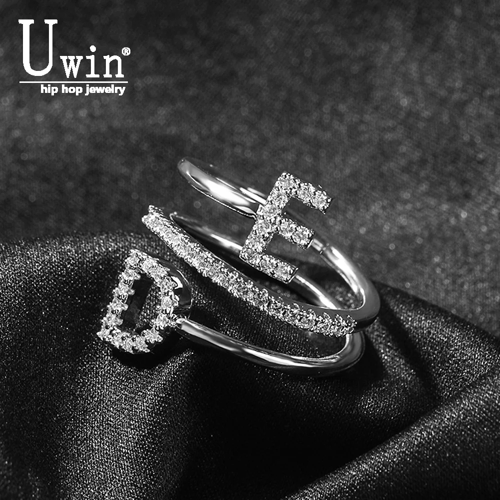 

Uwin Custom 2 Letters Rings For Valentine's Day Iced Out Cubic Zirconia Rings Resizable Fashion Charm Jewelry Gifts