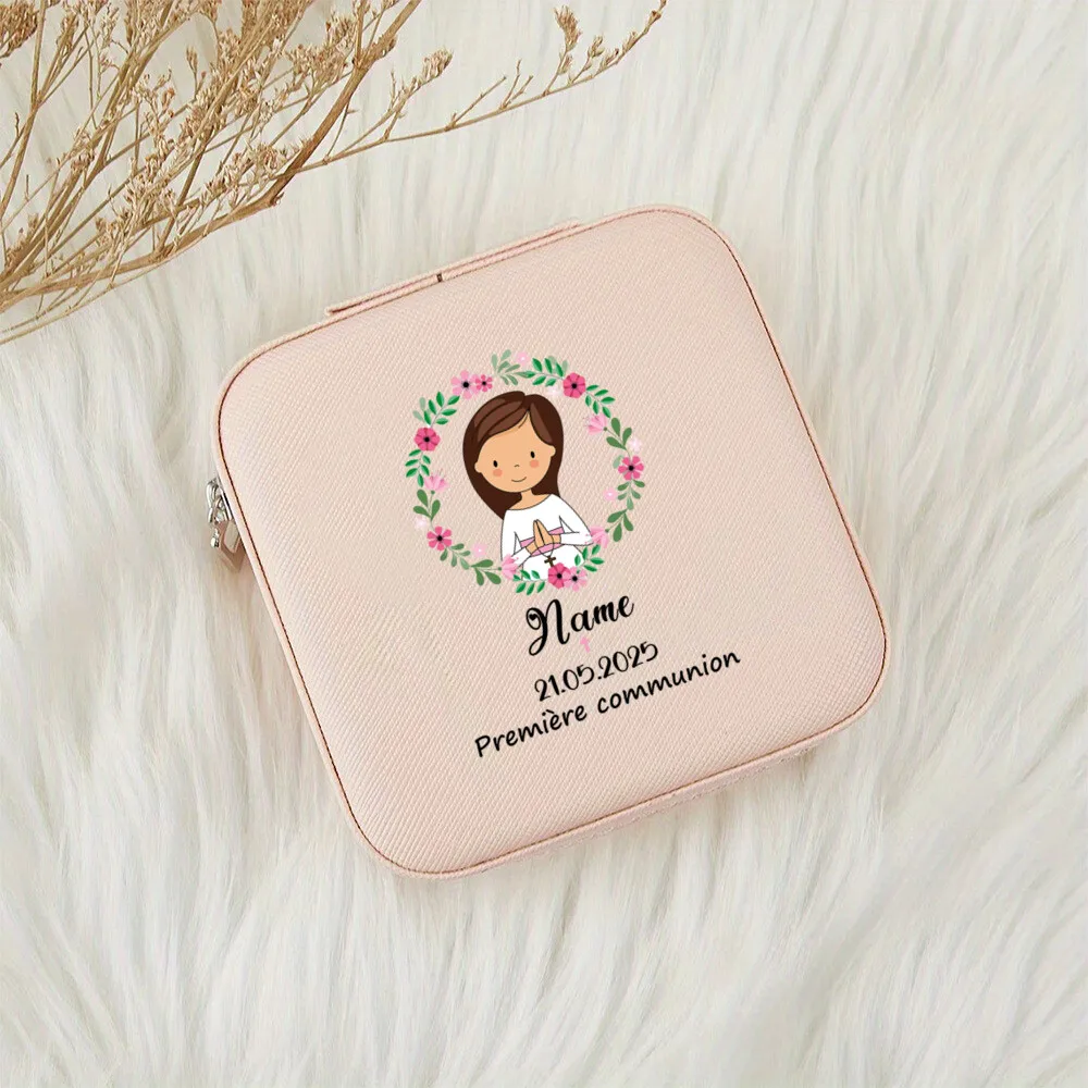 Personalized Jewelry Box Custom Name Girls First Holy Communion Party Gift Ring Boxes Travel Jewellery Case Girl Communion Gifts