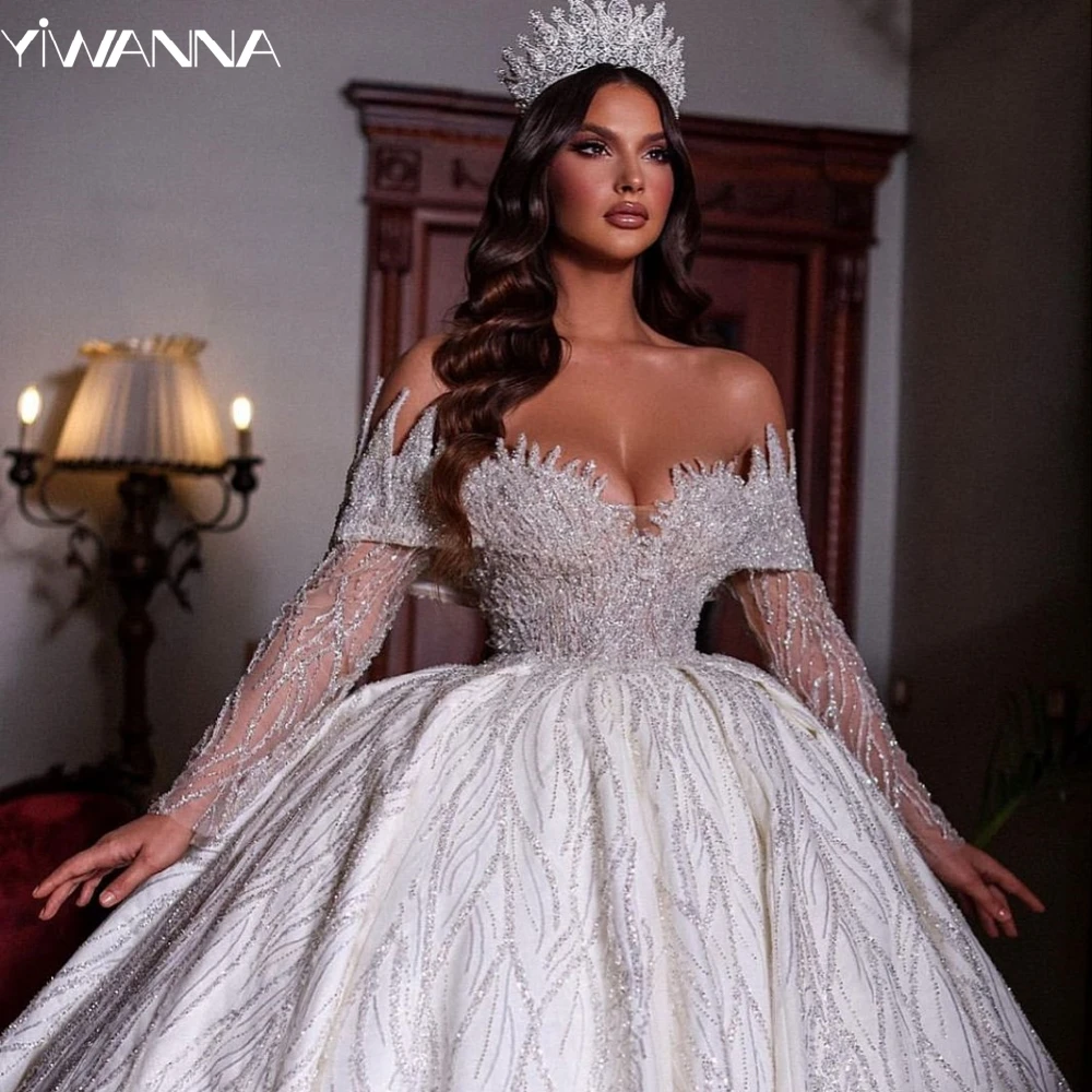 2025 Off The Shoulder Bridal Dress Shiny Sequins Beads Wedding Gown Exquisite Ball Gown Bride Robe Customized Vestido De Novia