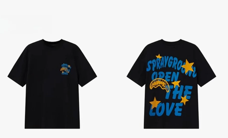 Shark Mouth Full Printed Back Letters Short Sleeve Quick Dry Cool Antibacterial Loose Round Neck T-shirt Summer